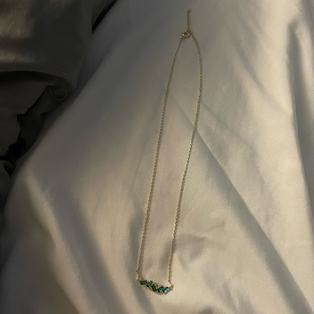 NWT Adina Eden Elegant Gold tone cubic zirconia and Green gemstone Necklace